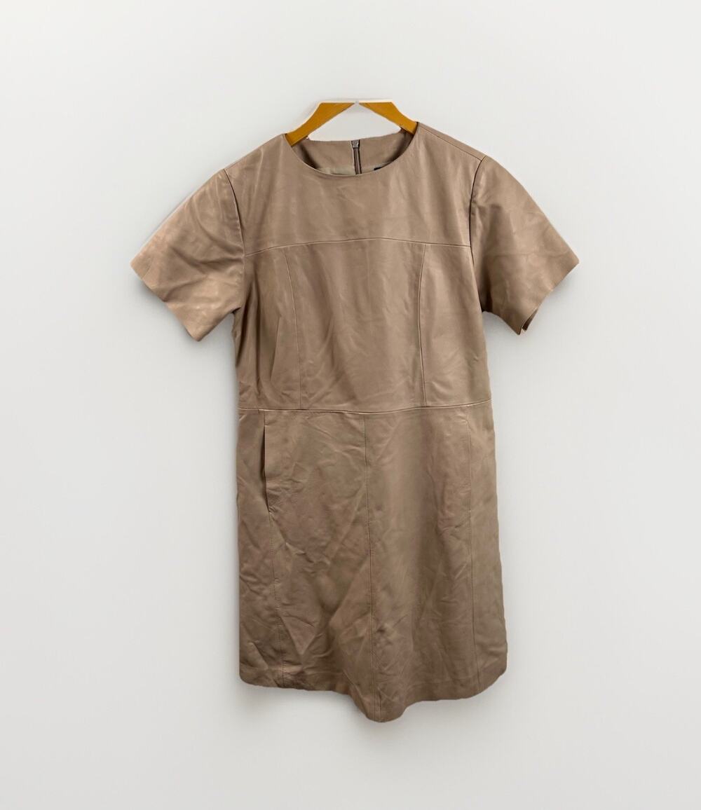 BOD & CHRISTENSEN Leather Dress Medium Tan Short Sleeve Casual Women's *READ*